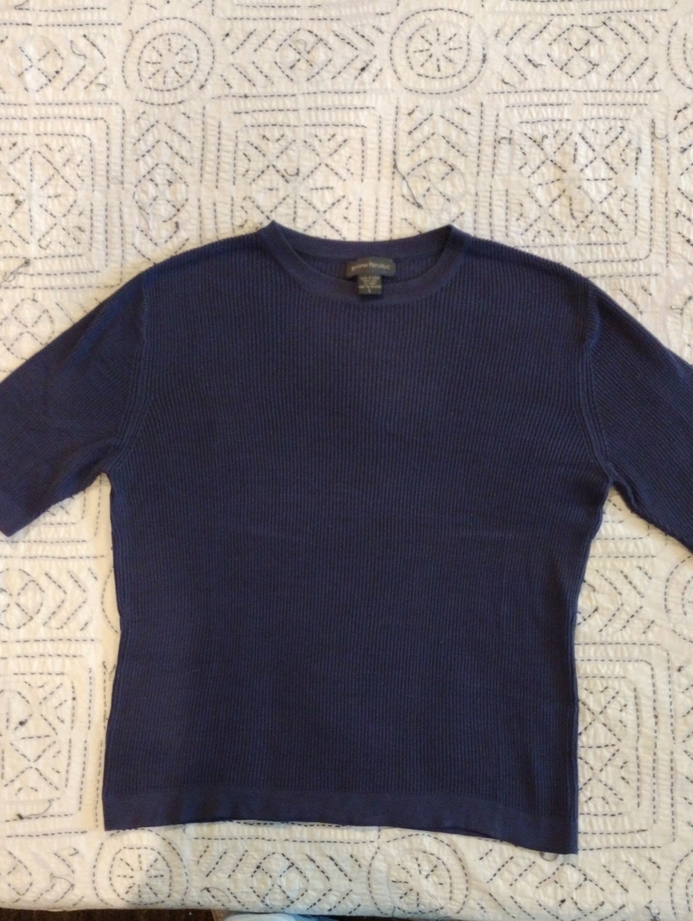 Navy Short-Sleeve Women's Knit Sweater